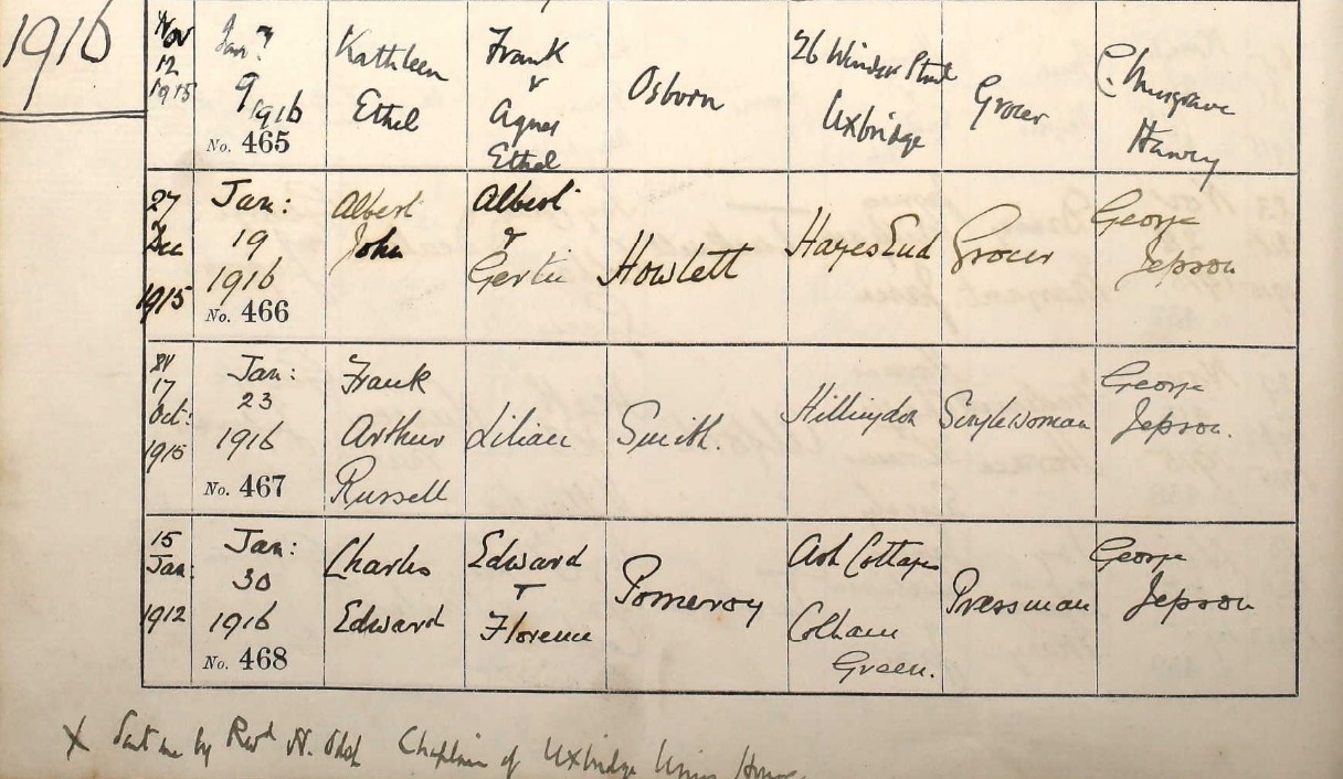 Baptism Charles Edward Pomeroy 30 Jan 1916