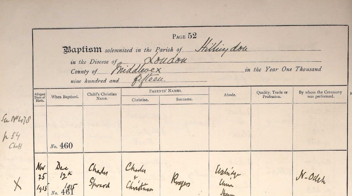 Baptism Charles Edward Pomeroy 30 Jan 1916 Head