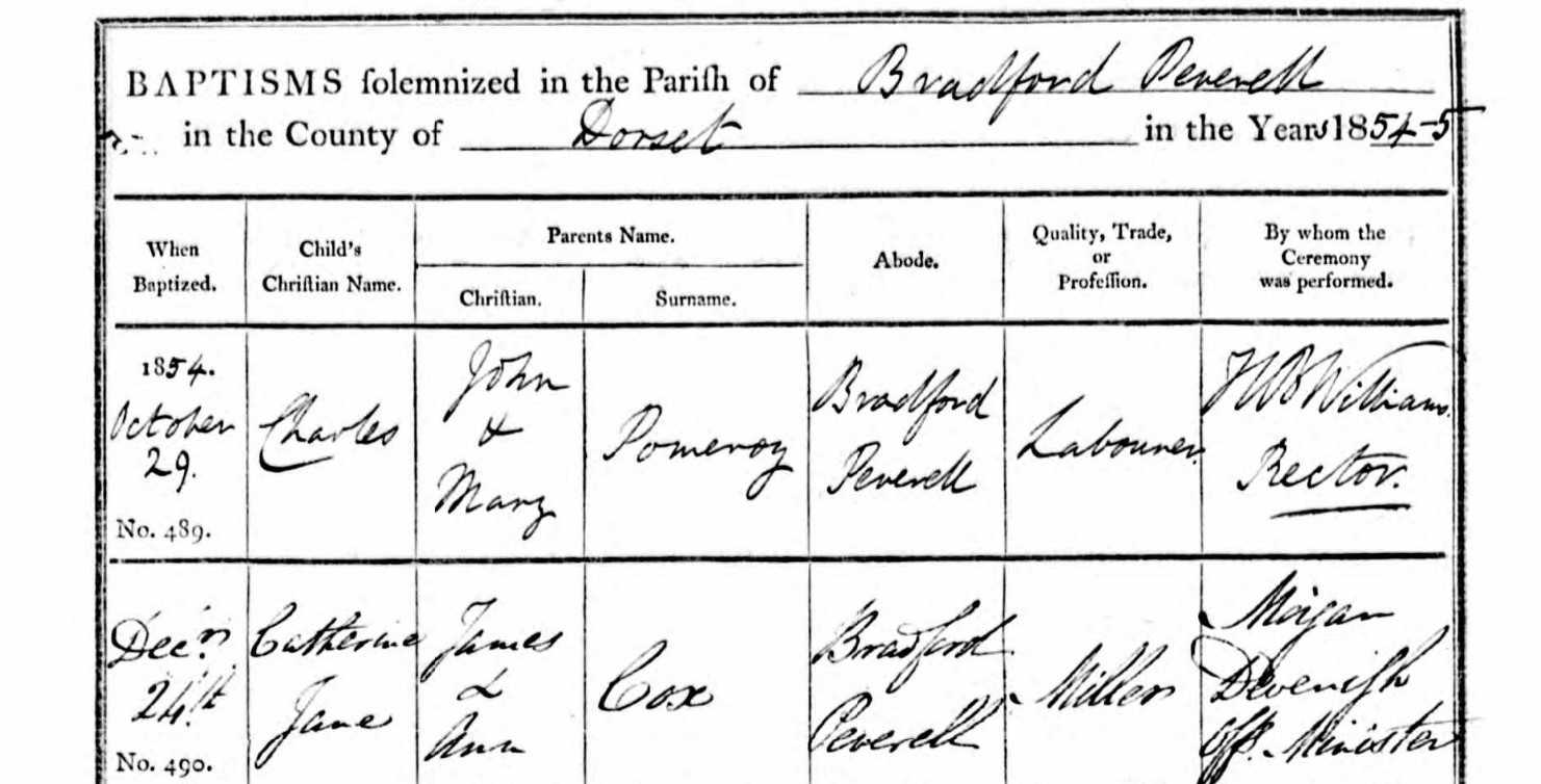 Baptism Charles Pomeroy 29 Oct 1854
