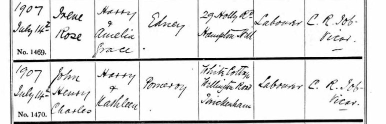 Baptism John Henry Charles Pomeroy 14 July 1907