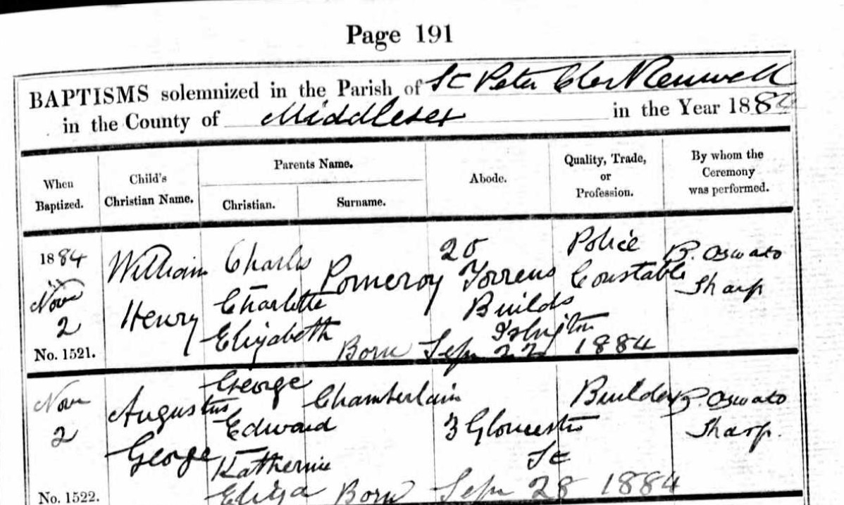 Baptism William Henry Pomeroy 2 Nov 1884