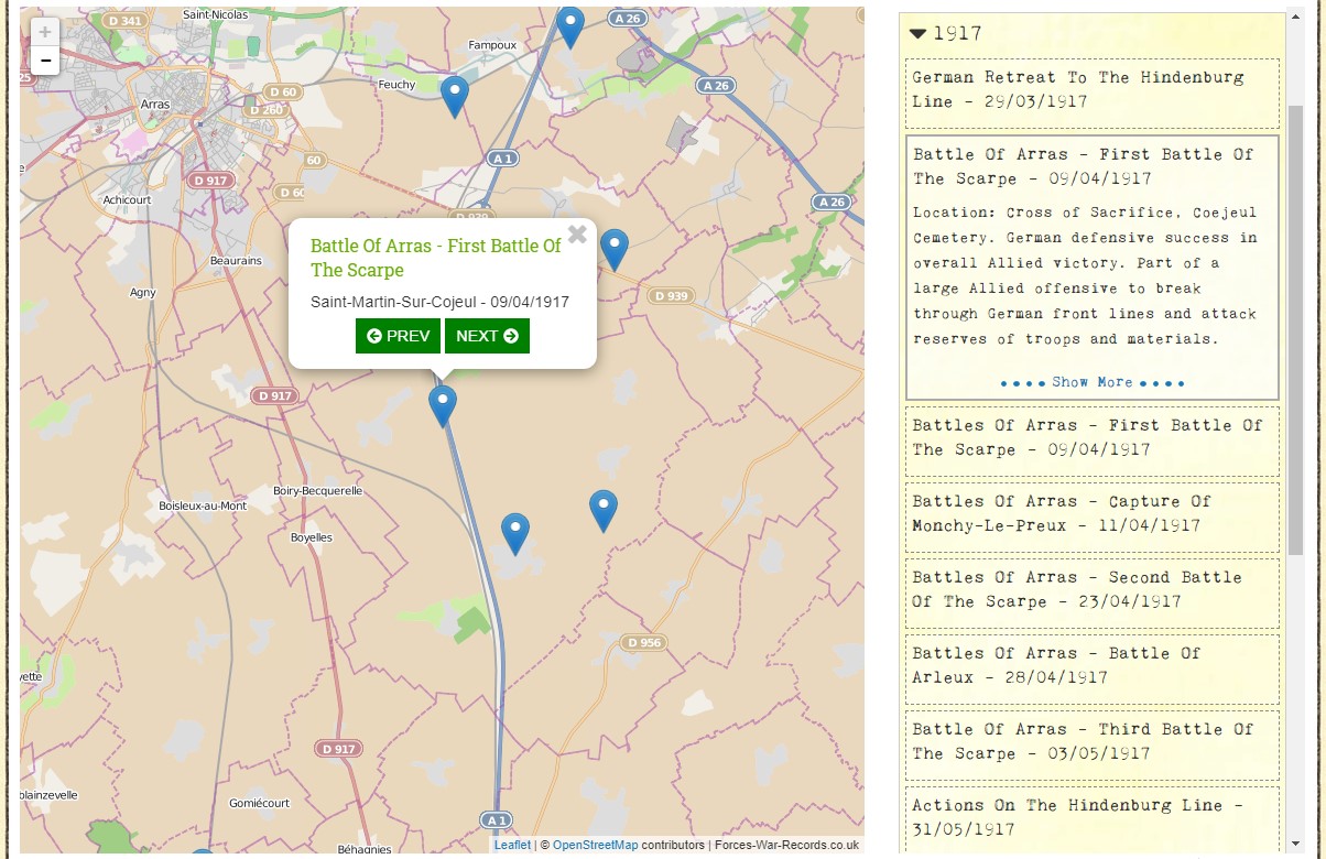 Forces War Records Middlesex Reg 4th Bat WW1 movements 1917 04 09