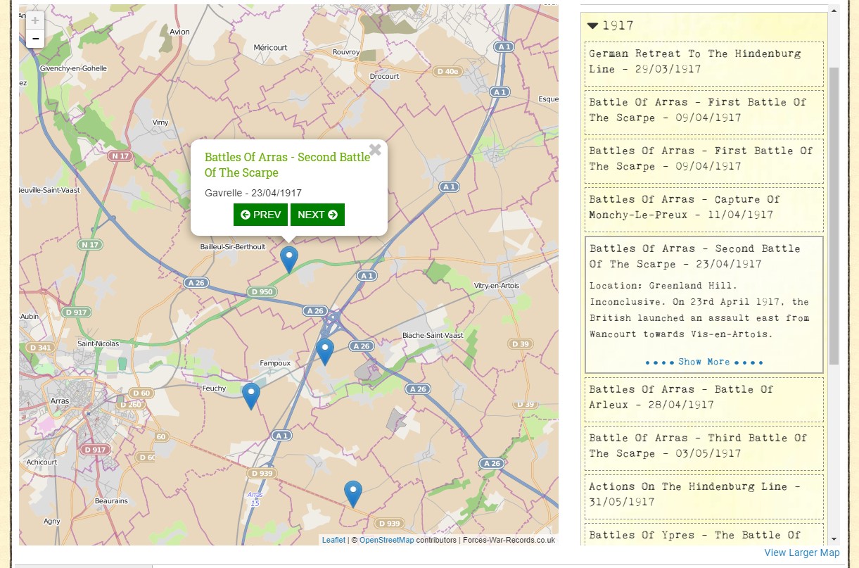 Forces War Records Middlesex Reg 4th Bat WW1 movements 1917 04 23