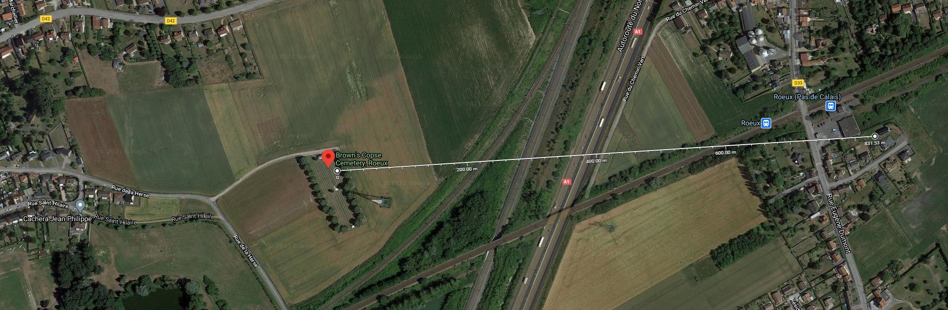 Google Map Browns Copse Cemetery Rœux