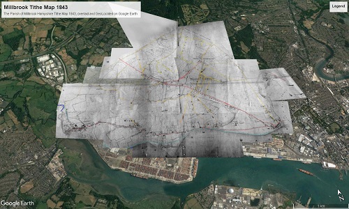 Millbrook Marsh Tithe Map 1843 on Google Earth S