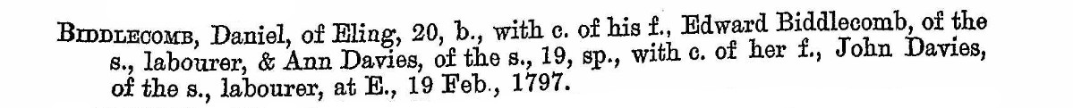 Allegations for Marriage Licences Daniel Biddlecomb 1797