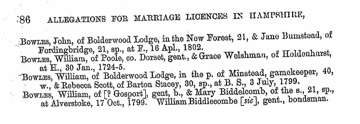 Allegations for Marriage Licences Mary Biddlecomb 1799
