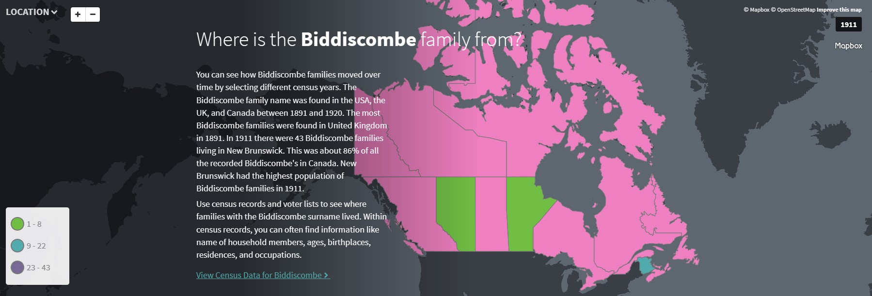 Ancestry Biddiscombe Canada distribution