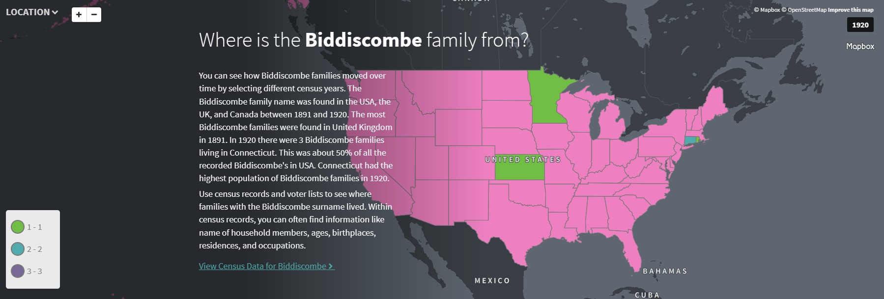 Ancestry Biddiscombe USA distribution