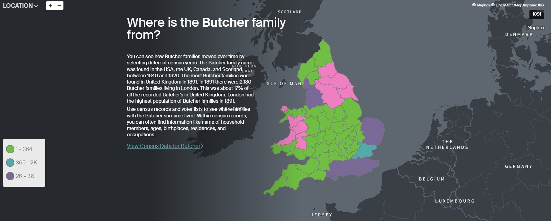 Ancestry Butcher UK EW distribution