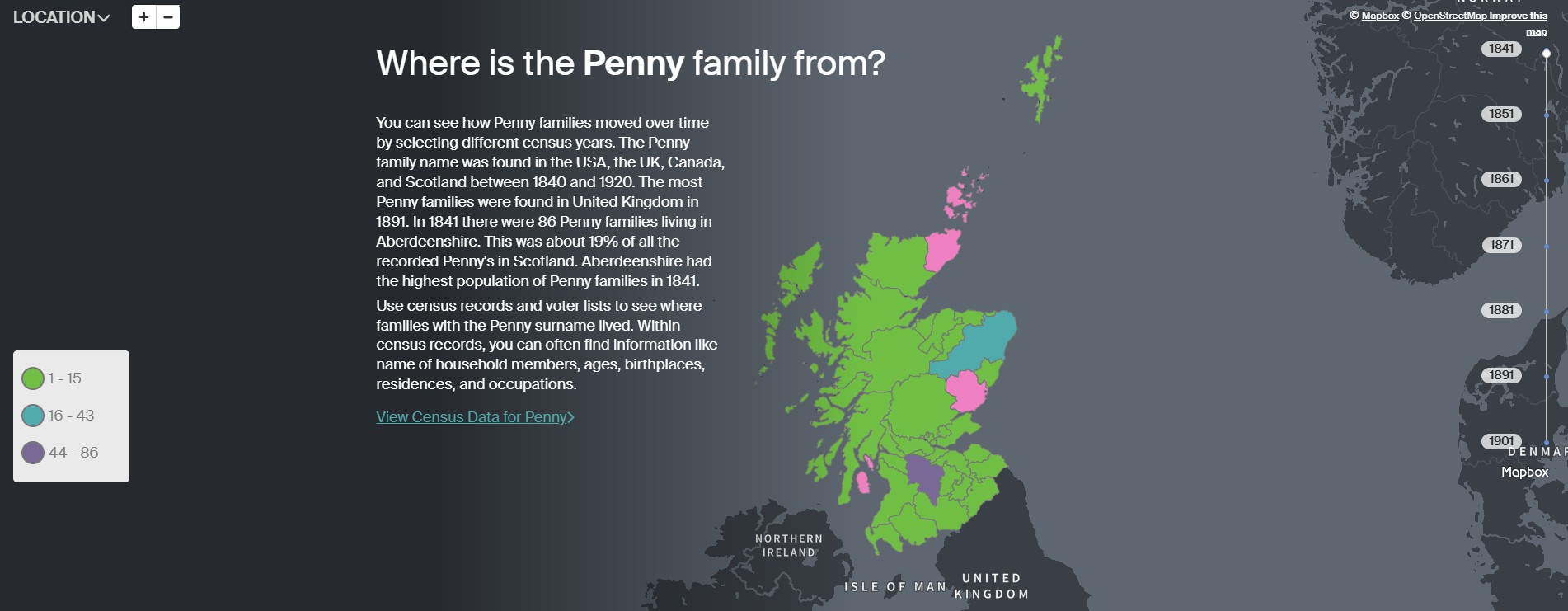Ancestry Penny UK Scotland distribution