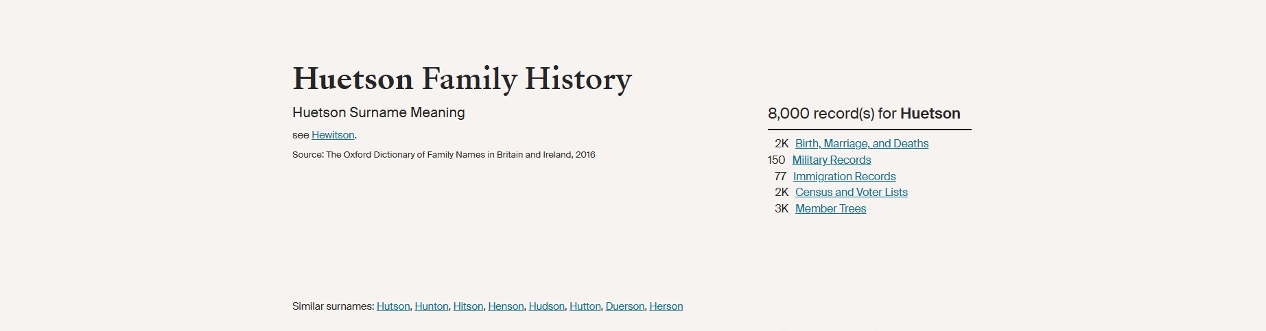 Ancestry Scale Huetson Name Meaning and count
