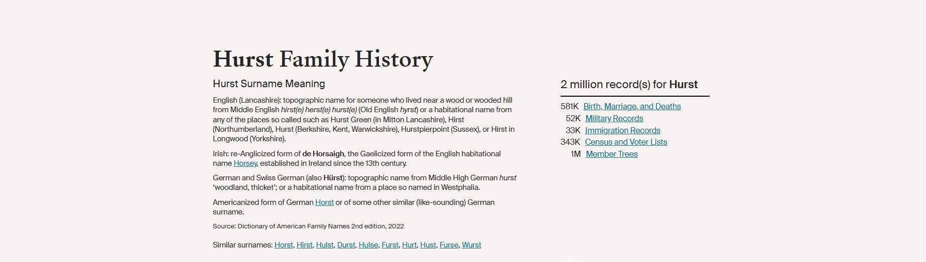 Ancestry Scale Hurst Name Meaning and count