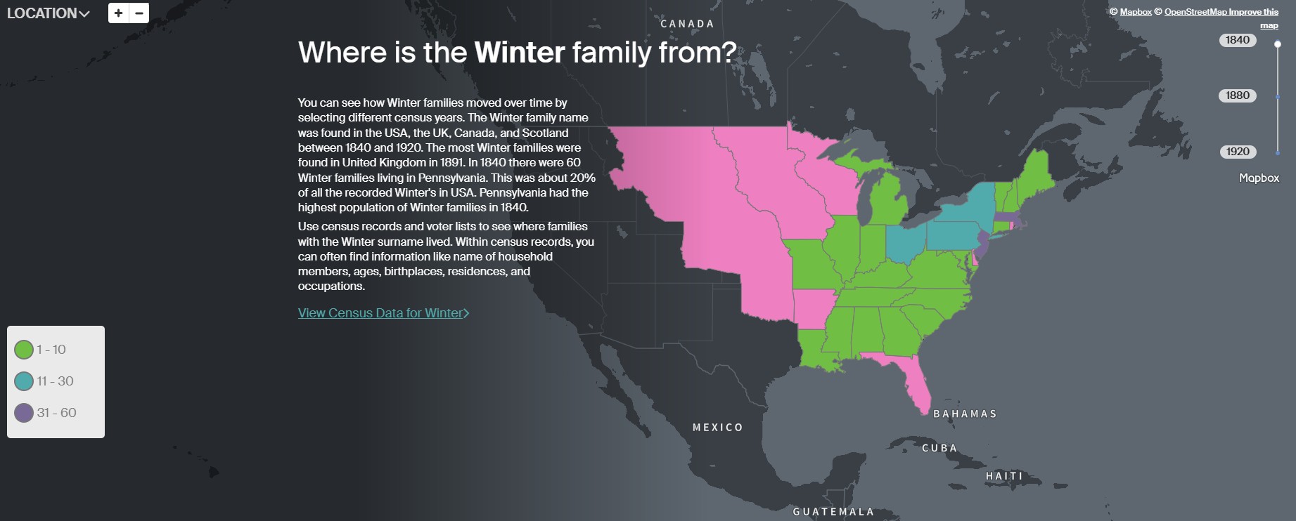 Ancestry Winter USA distribution