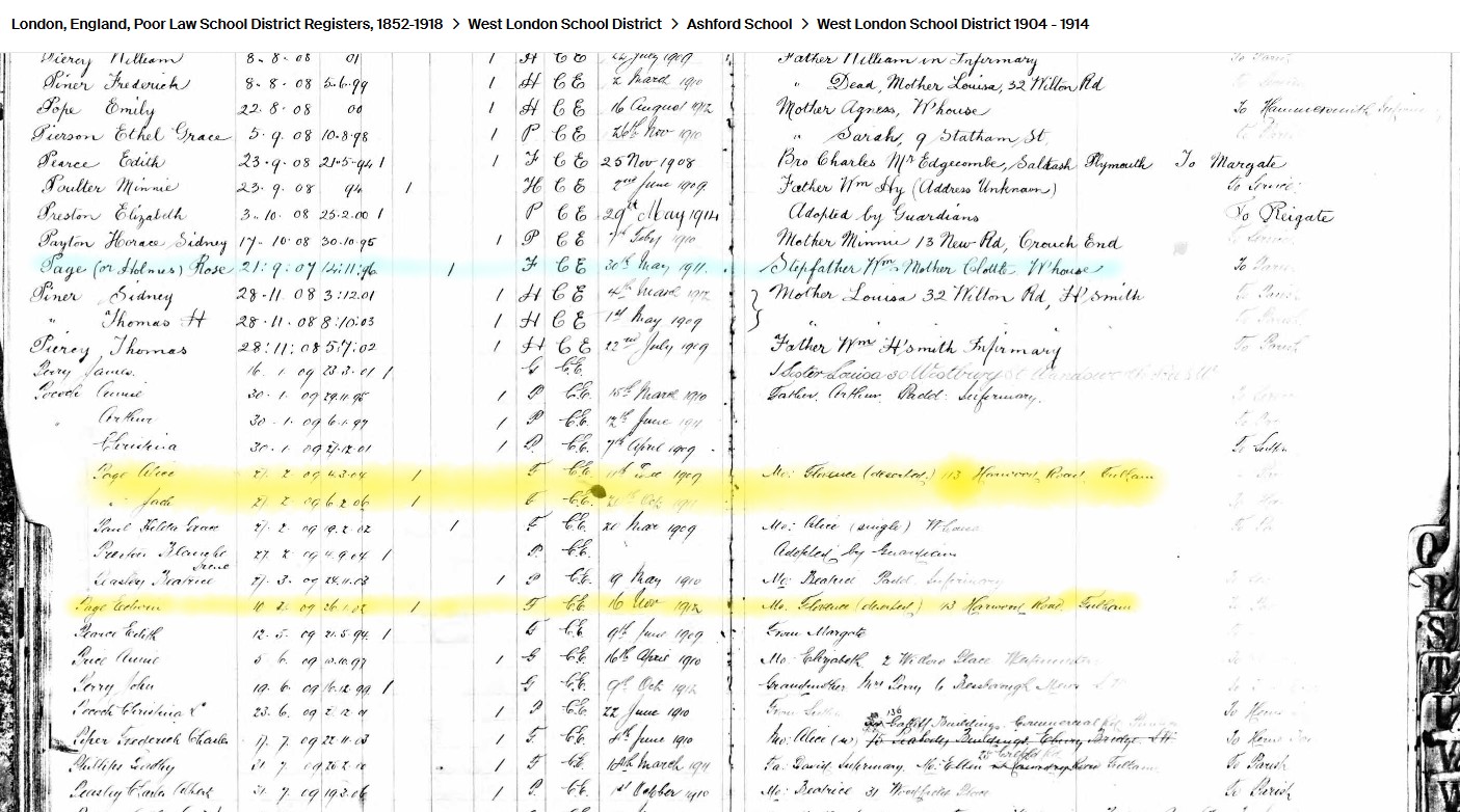 Ashford School in out register Page A