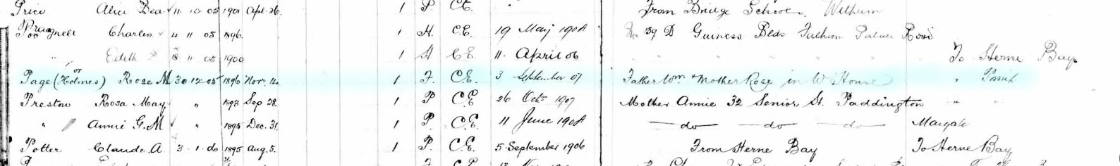 Ashford School in out register Page D