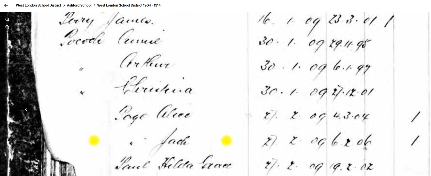 Ashford School in out register Page K