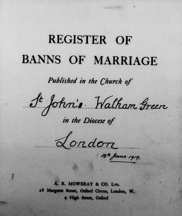 Banns St Johns Walham Green 1919