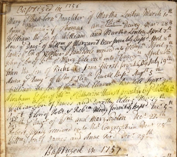 Baptised Abraham Hurst 6 Nov 1756