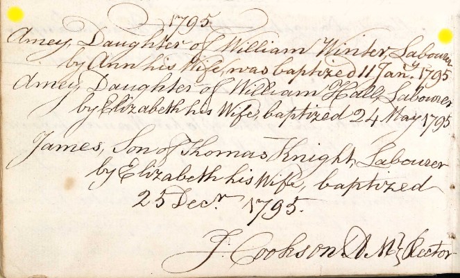 Baptised Amey Winter Priors Dean 11 Jan 1795