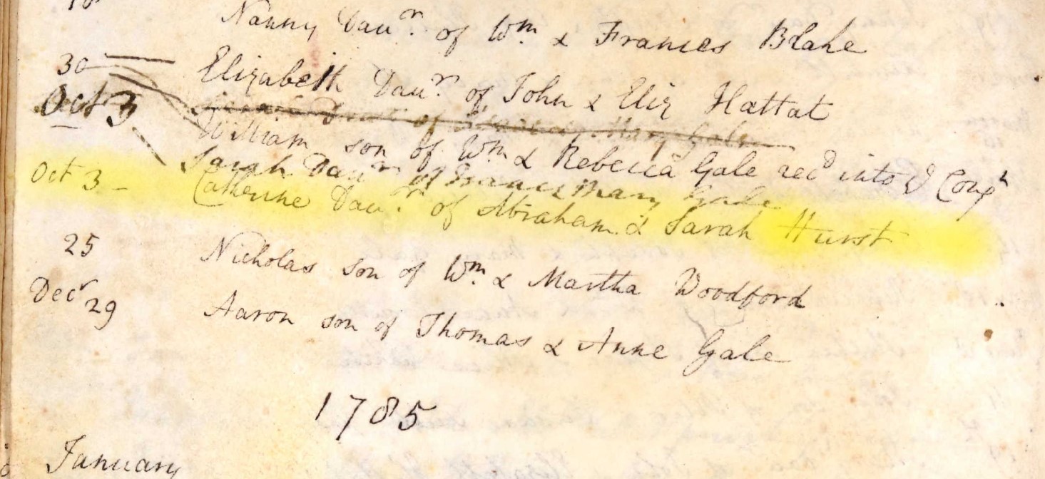 Baptised Catherine Hurst 3 Oct 1784