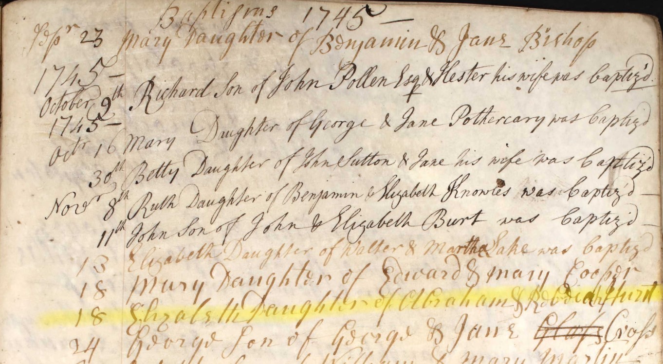 Baptised Elizabeth Hurst 18 Nov 1745