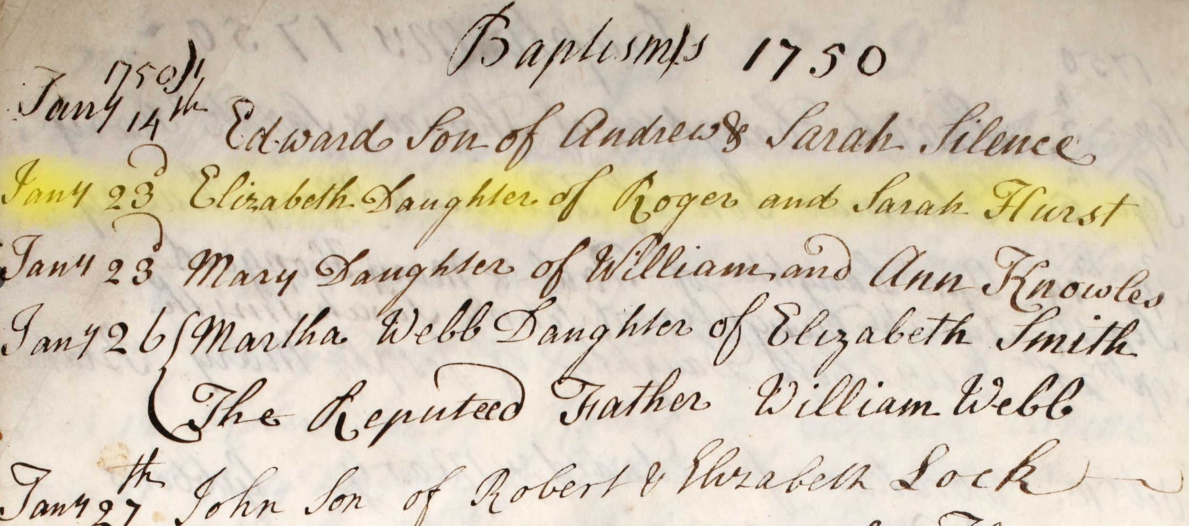 Baptised Elizabeth Hurst 23 Jan 1750