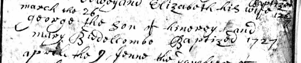 Baptised George Biddelcombe 26 March 1727