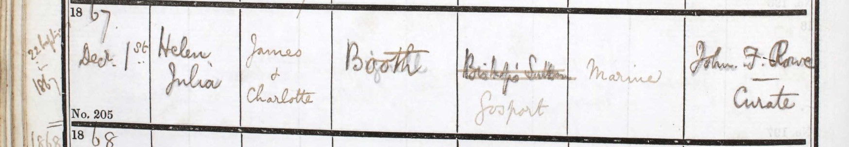 Baptised Helen Julia Booth 1 Dec 1867