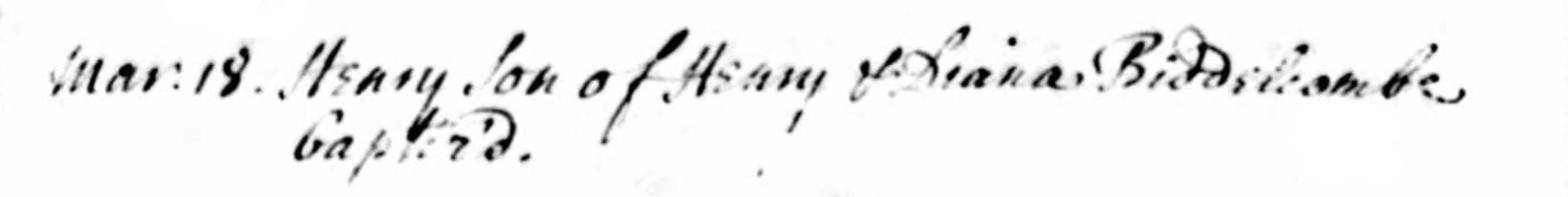 Baptised Henry Biddlecombe 18 March 1744 B