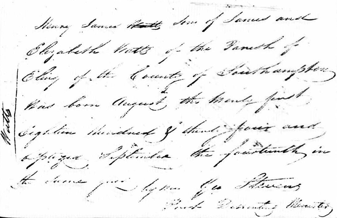 Baptised Henry James Watts 14 Sep 1834