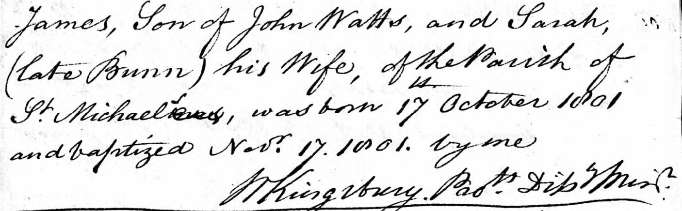 Baptised James Watts 17 Nov 1801