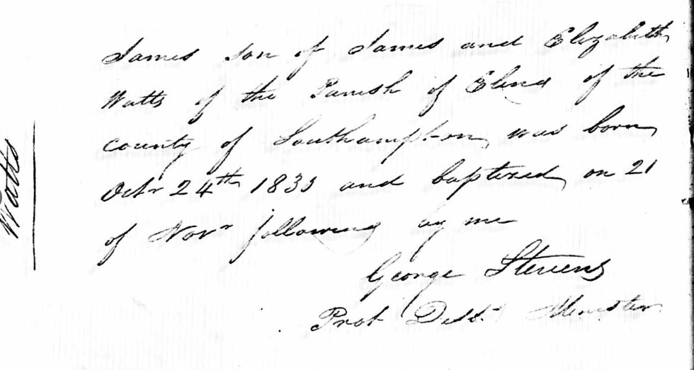 Baptised James Watts 24 Nov 1830