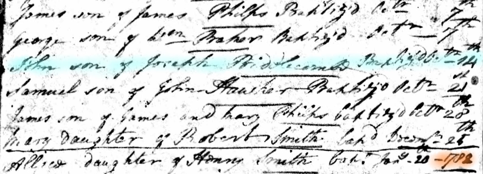 Baptised John Biddlecomb 14 Oct 1781