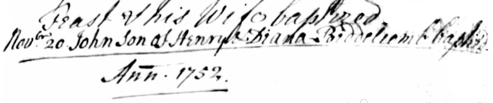 Baptised John Biddlecombe 20 Nov 1751 B