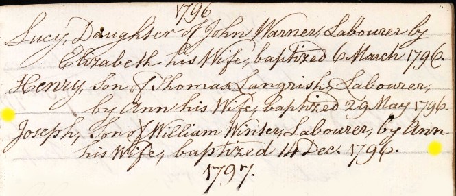 Baptised Joseph Winter Priors Dean 14 Dec 1794