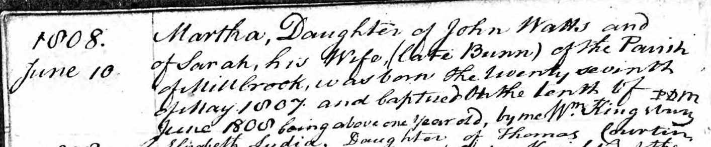 Baptised Martha Watts 10 Jun 1808
