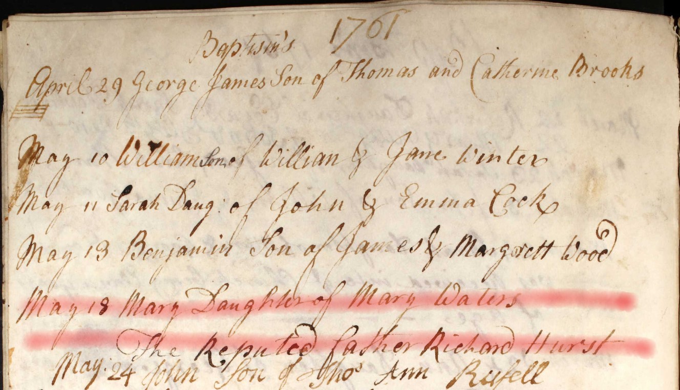Baptised Mary Waters or Hurst 18 May 1761