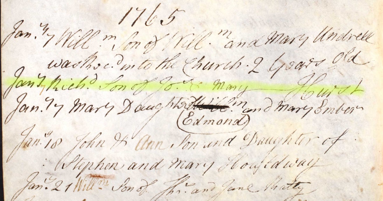 Baptised Richard Hurst 7 Jan 1765