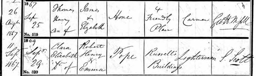 Baptised Thomas Henry Hone 25 Sept 1867