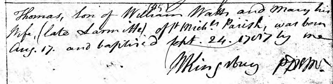 Baptised Thomas Watts 24 Sep 1787