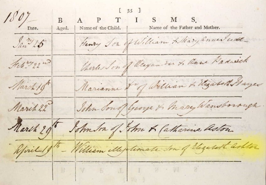 Baptised William Ashton 19 Apr 1807