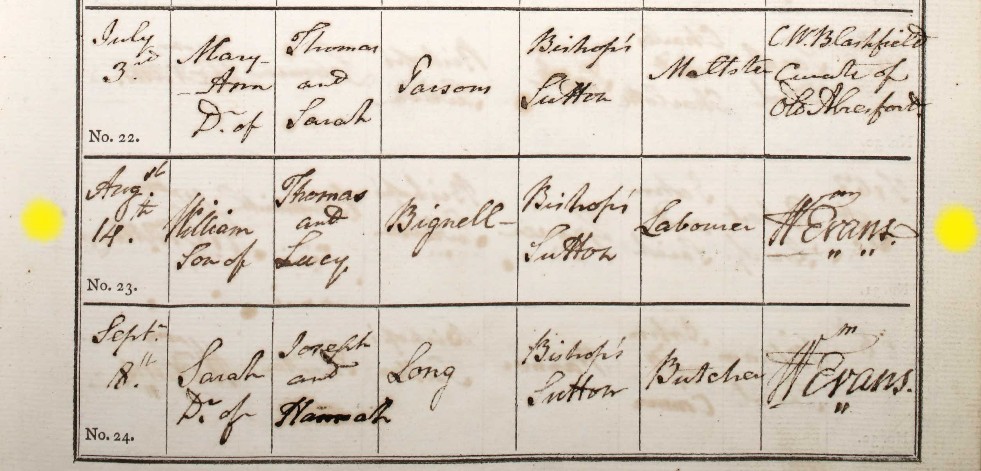Baptised William Bignell Bishops Sutton 14 Aug 1814