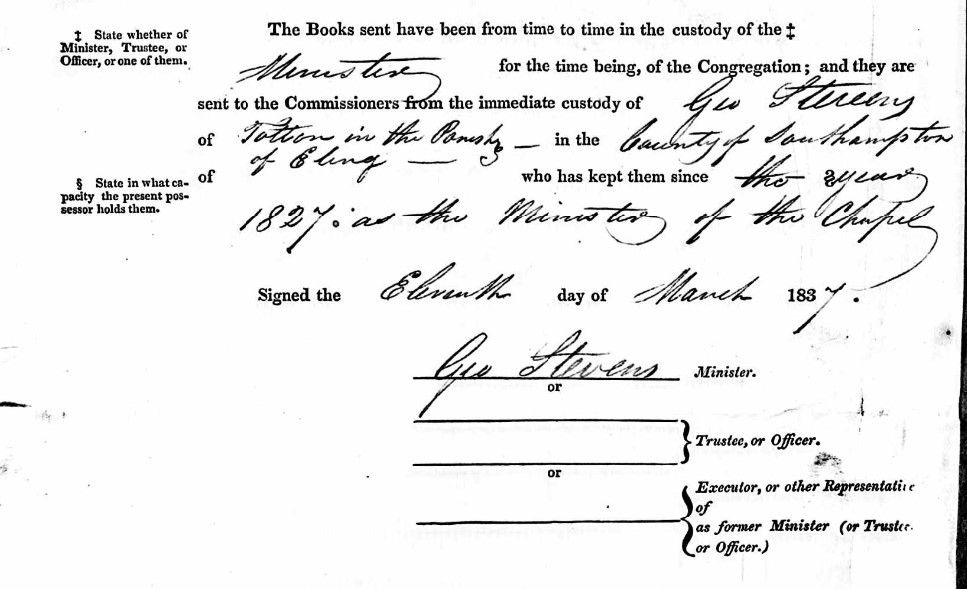 Baptisms Register Meeting House Totton Hampshire Cert B