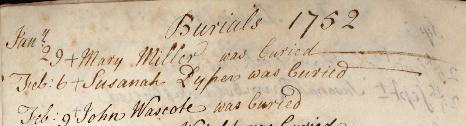 Burials Andover Rebeckah Hurst 1 Mar 1652 top of page