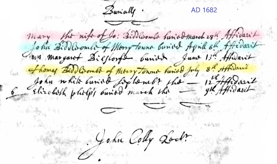 Burials Hampreston John Biddlecombe 8 April 1682