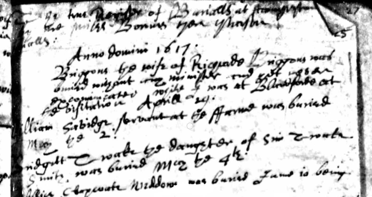 Burials Hampreston first record 1617