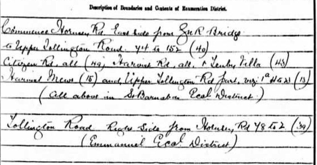 Census 1891 Islington District 37 Description