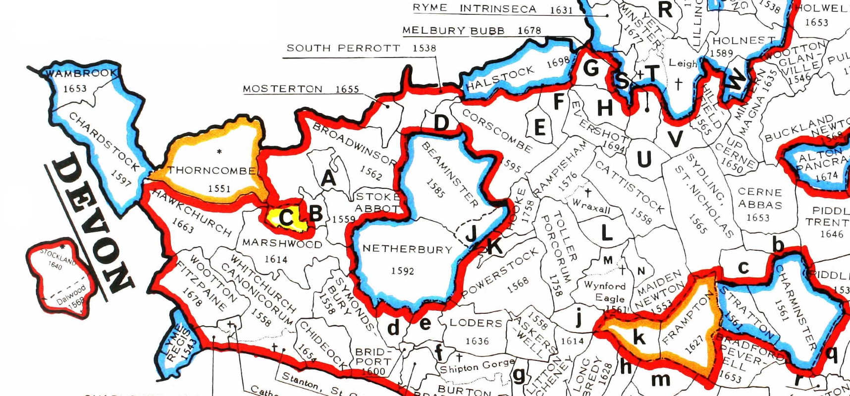 County Parish map Dorset West