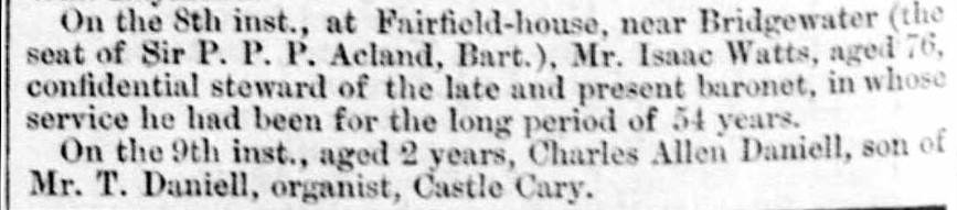 Death Isaac Watts 8 Feb 1858